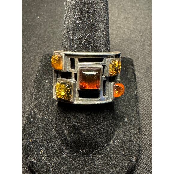 Other Jewelry - 925 Silver 5 Shades of Amber Size 7 Cut Out Ring